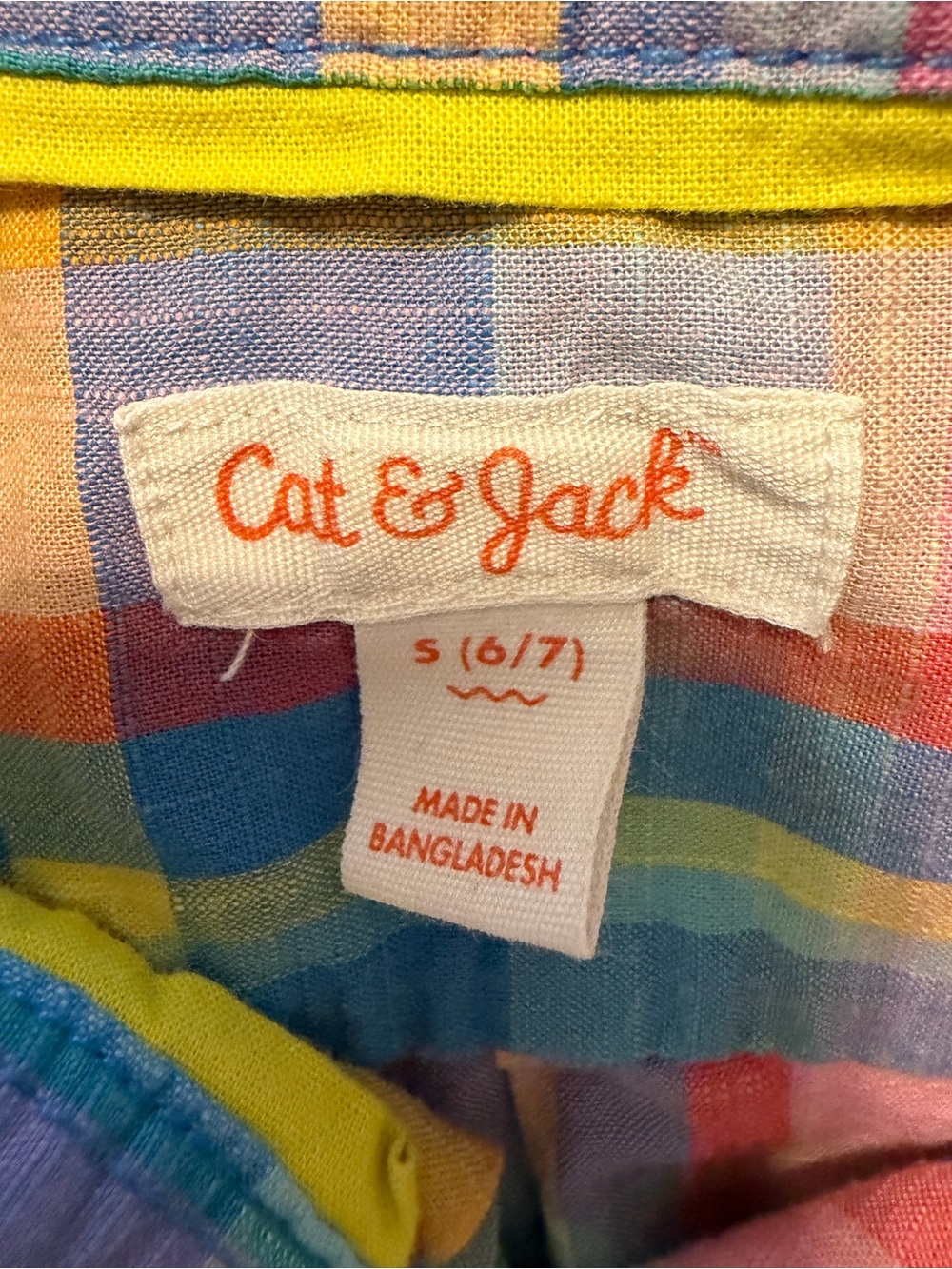 Cat & Jack Bright Multicolor Plaid Short-Sleeve Button-Down Shirt - Picture 3 of 3
